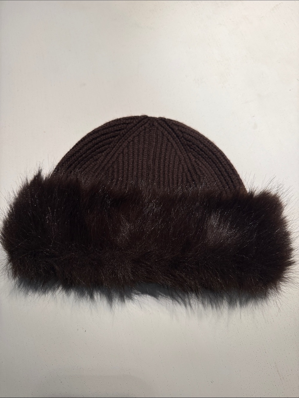 Aritzia Dark Brown Knit Beanie with Faux Fur Cuff